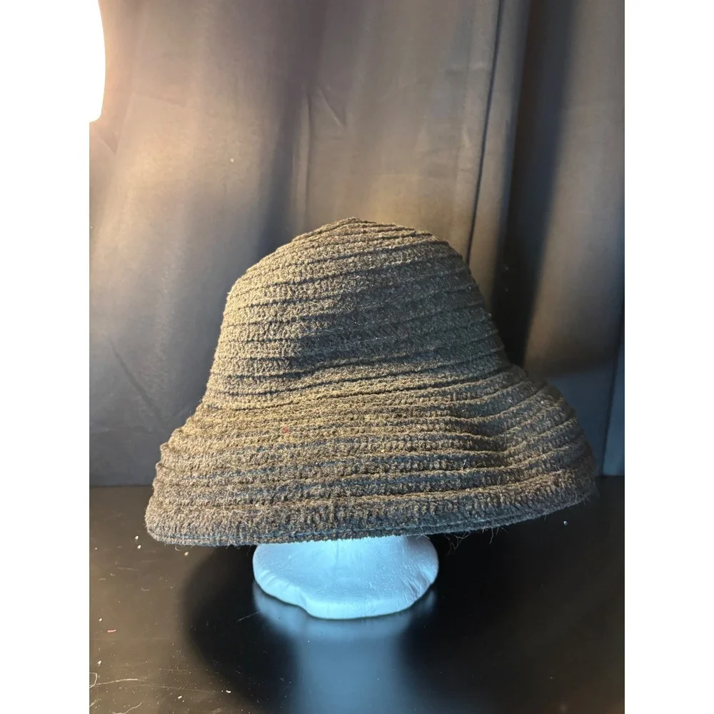 Signature Studio Black Textured Knit Wide Brim Sun Hat RN 31289 Vintage Style